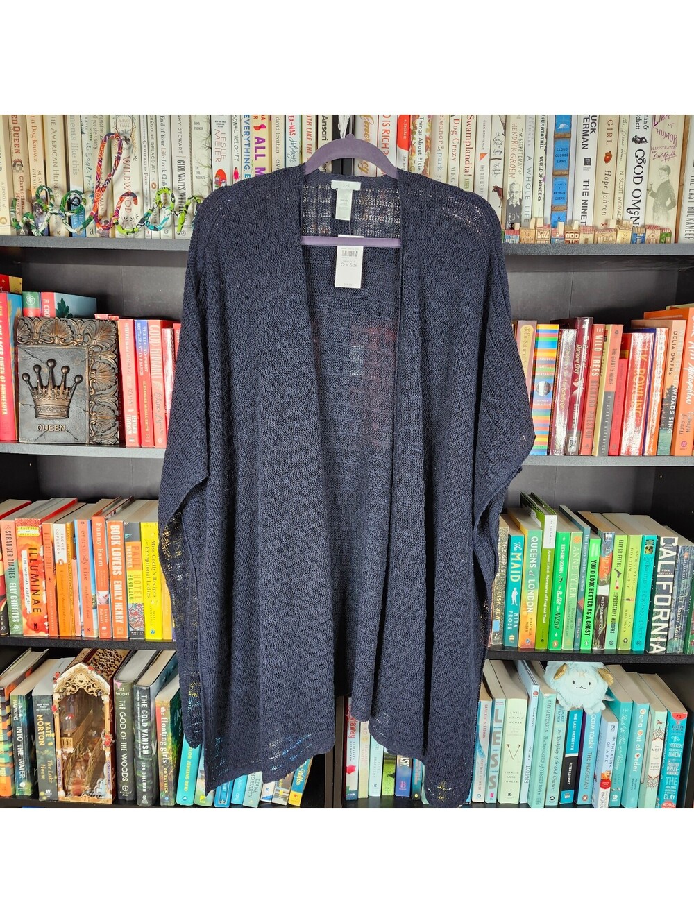J. Jill Navy Blue Open Knit Cardigan One Size Cotton Blend Lightweight NWT
